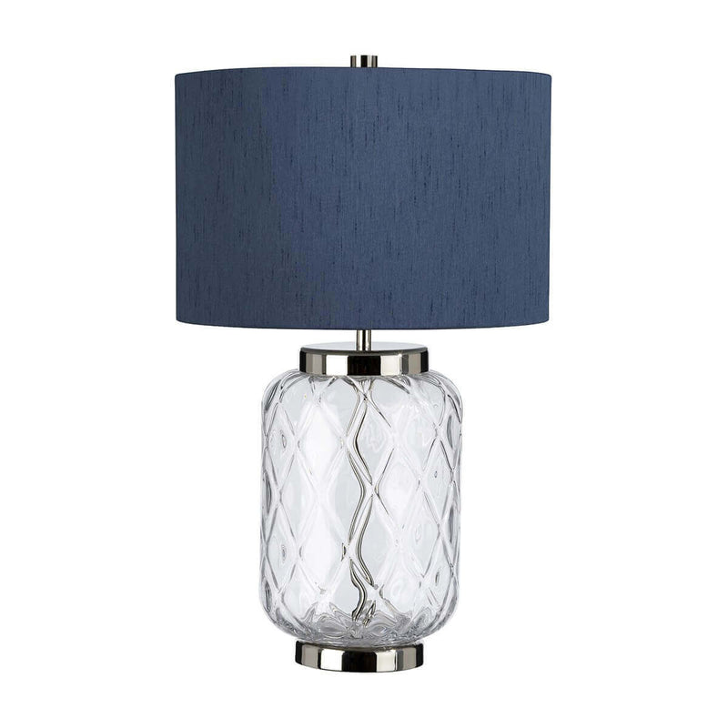 Lampe à poser Sola nickel poli et bleu, verre, H 50,5 cm