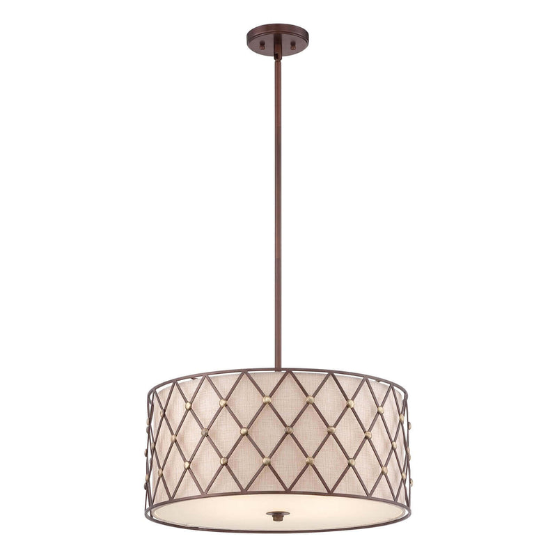 Suspension Brown Lattice 4 lumières cuivrée, lin