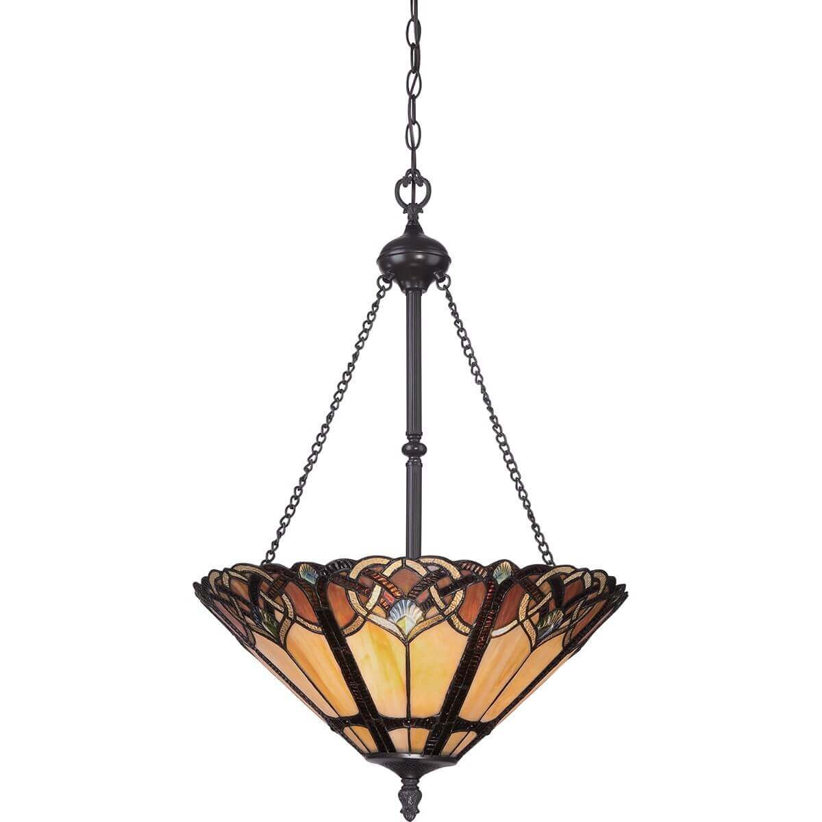 Suspension de face avec abat-jour bombé en verre teinté et chaînes bronze