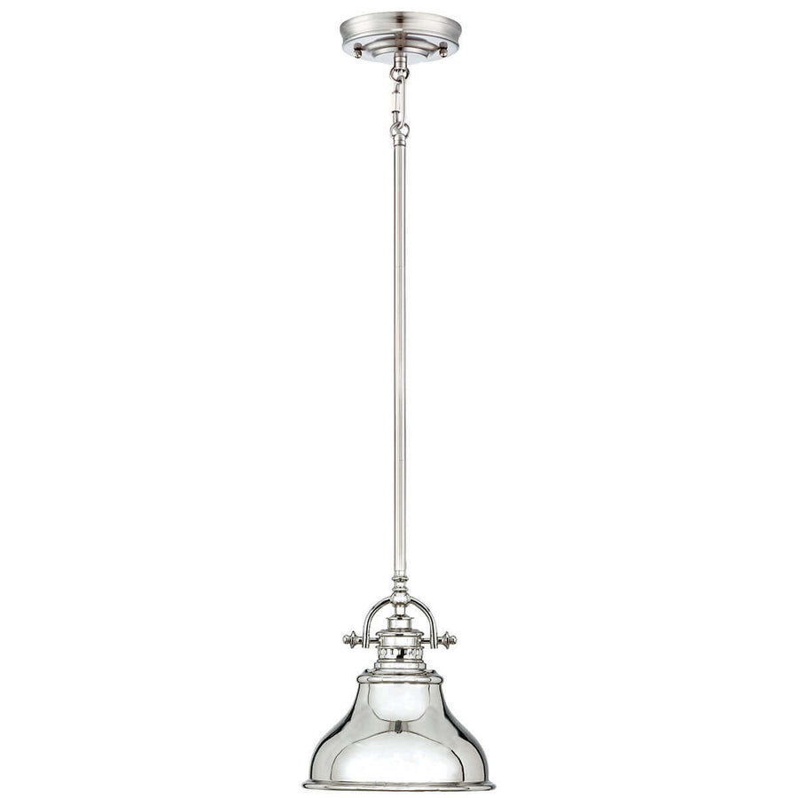 Suspension complète de face, verre transparent et finition argentée sur fond blanc.