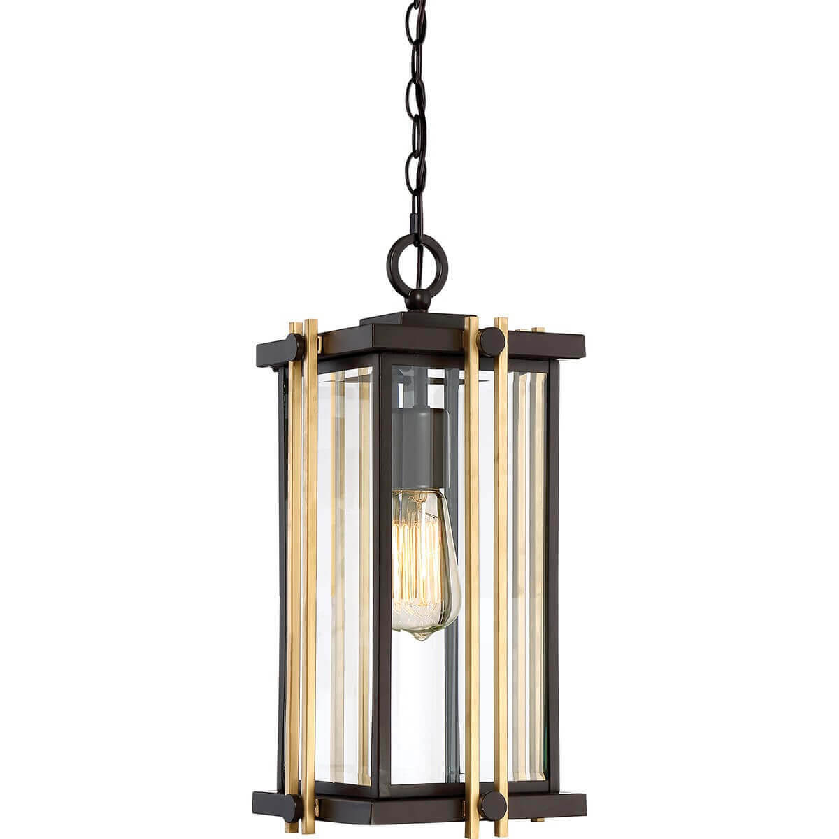 Suspension complète vue de face avec chaîne et lanterne en verre strié