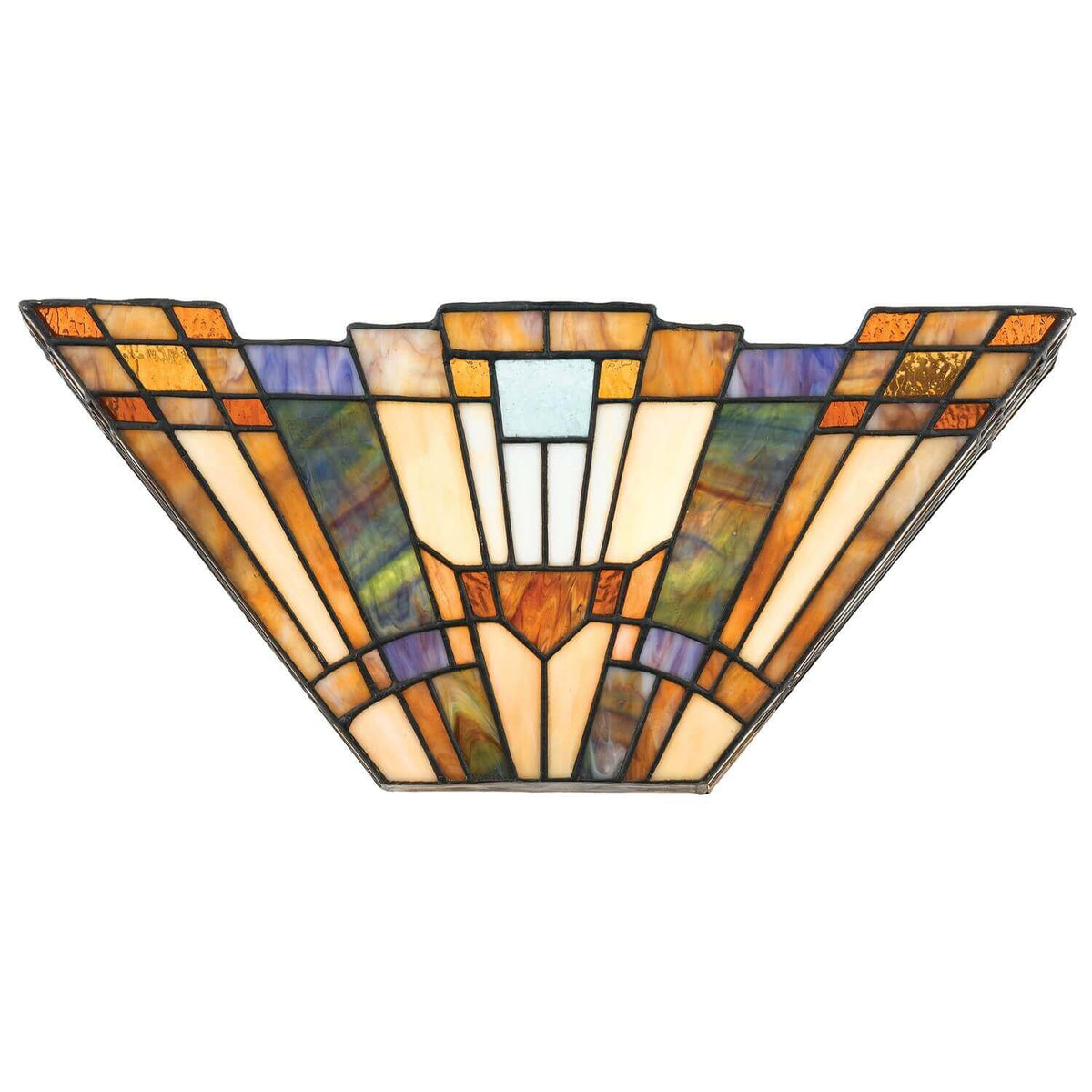 Applique murale en verre Tiffany, vue de face avec motif géométrique et couleurs chaudes.