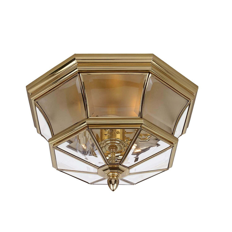 Plafonnier extérieur Newbury 3 lumières laiton poli, verre