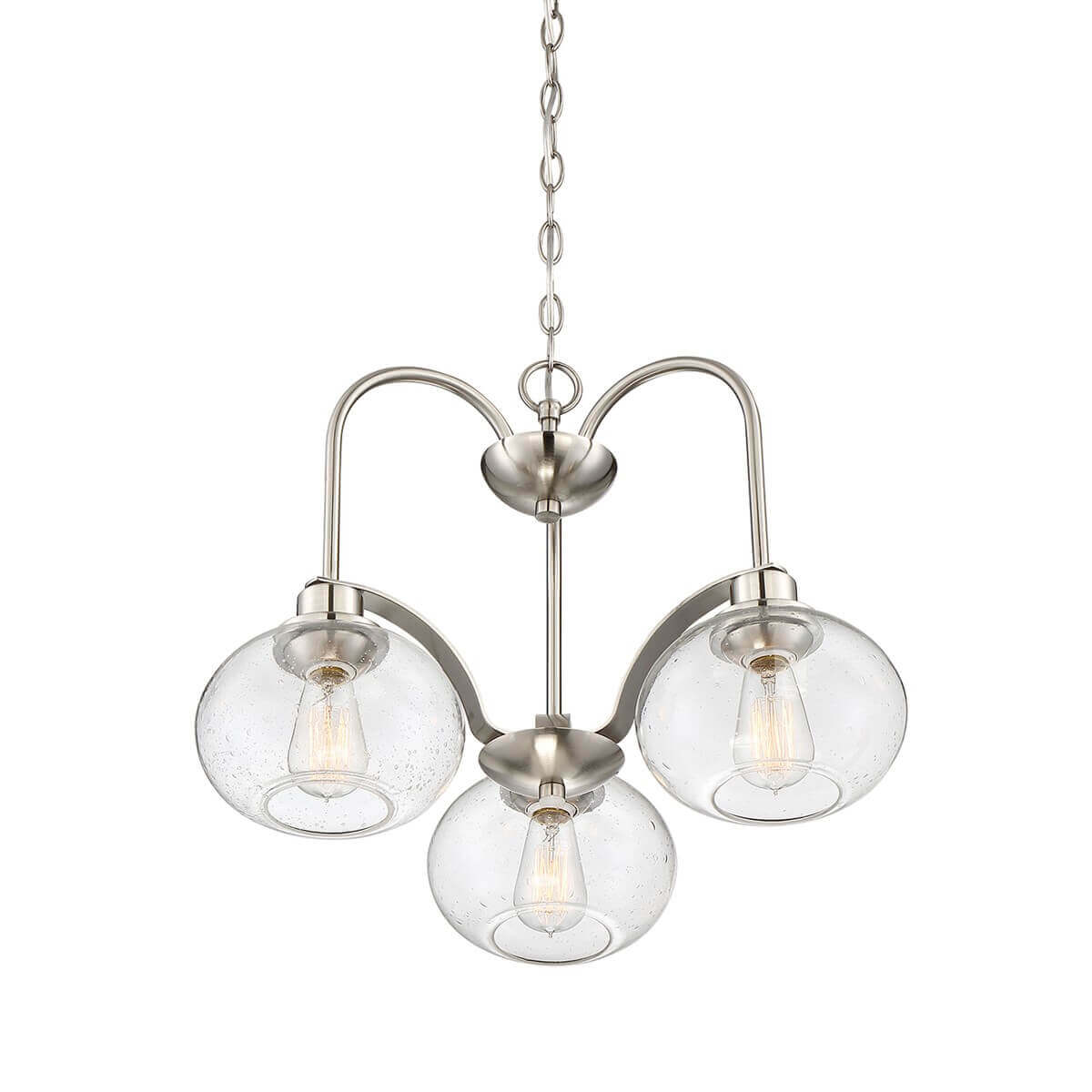 Détail de la finition nickel satiné et du verre moucheté des trois globes
