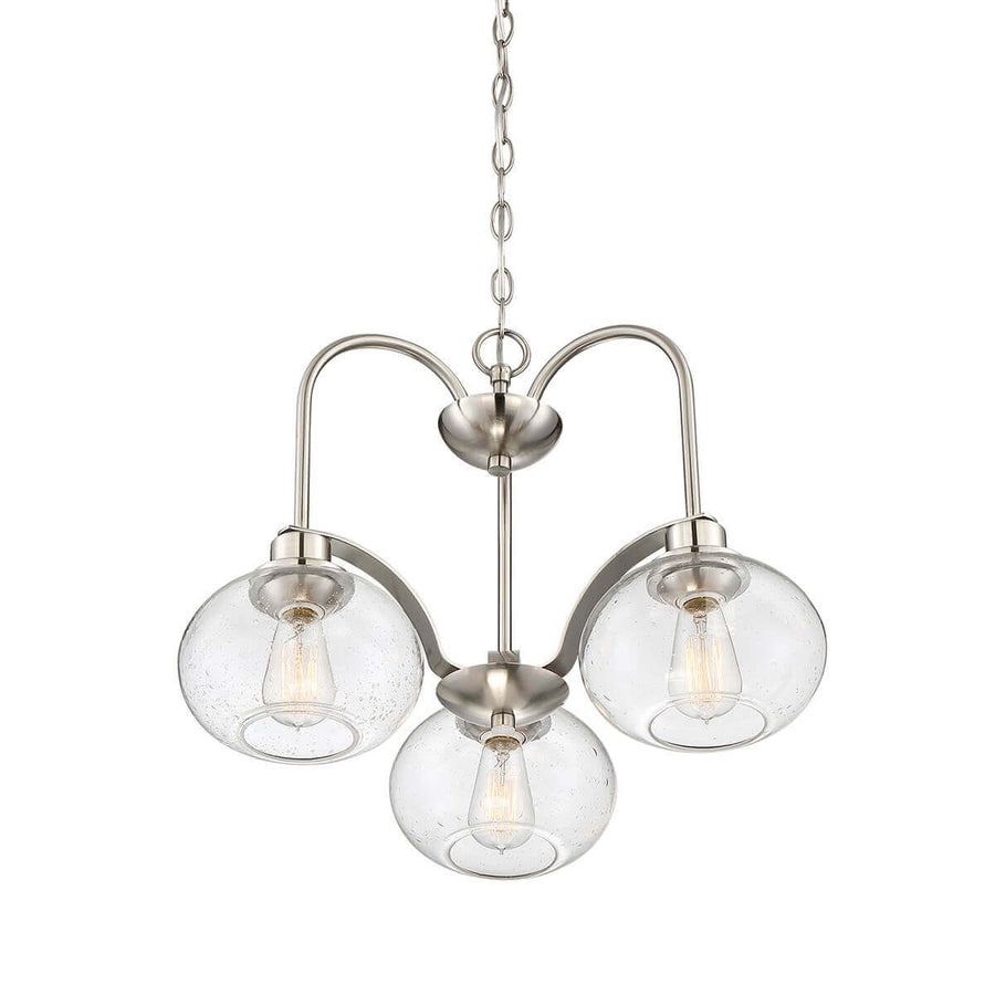 Détail de la finition nickel satiné et du verre moucheté des trois globes