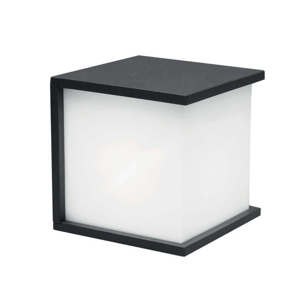 Vue produit trois quarts sur fond blanc, cadre anthracite et diffuseur carré laiteux