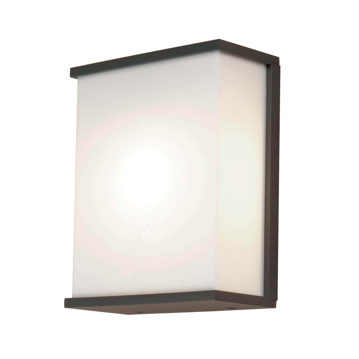 Vue de face du luminaire mural rectangulaire, cadre gris foncé et diffuseur blanc