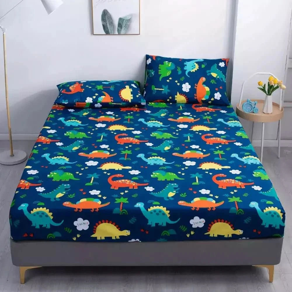 Ensemble Drap Housse et Taie d'Oreiller | DreamSuite - Designix Drap Housse Dinosaure 90x200x25cm
