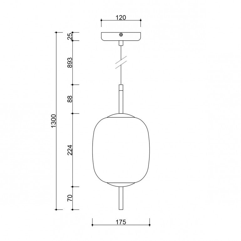 Schéma coté : hauteur totale 1300 mm, largeur 175 mm et rosace 120 mm
