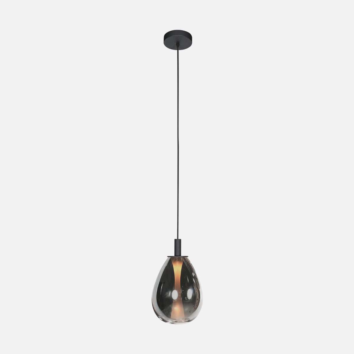 Suspension goutte en verre fumé noir Glimsy, Ø22 cm, allumée