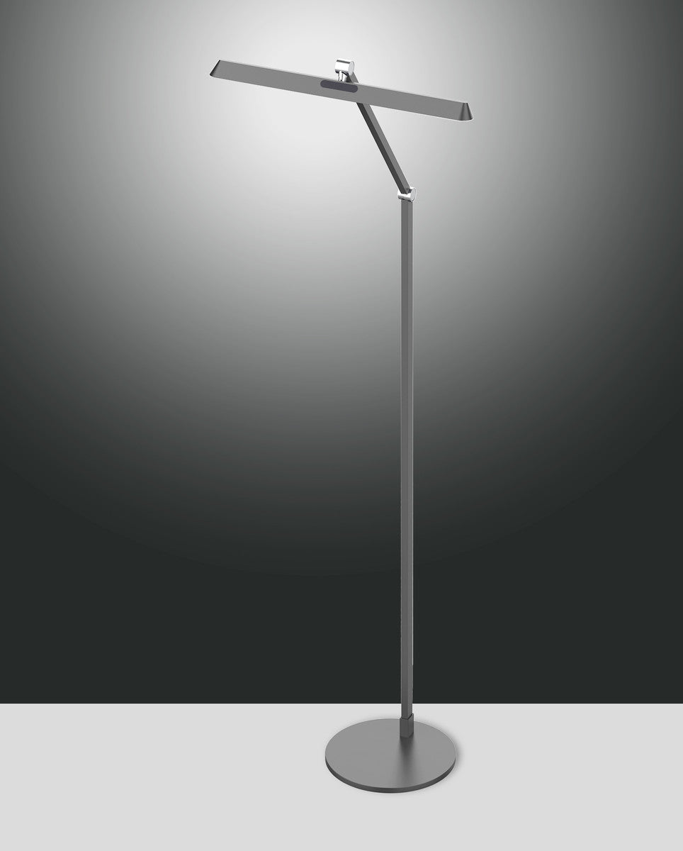 Vue de face du lampadaire anthracite avec tête plate rectangulaire et socle rond