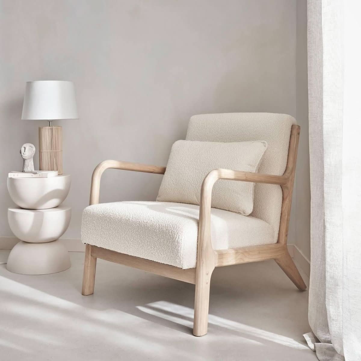 Fauteuil Bouclette Bois Scandinave | Reef - Designix Fauteuil