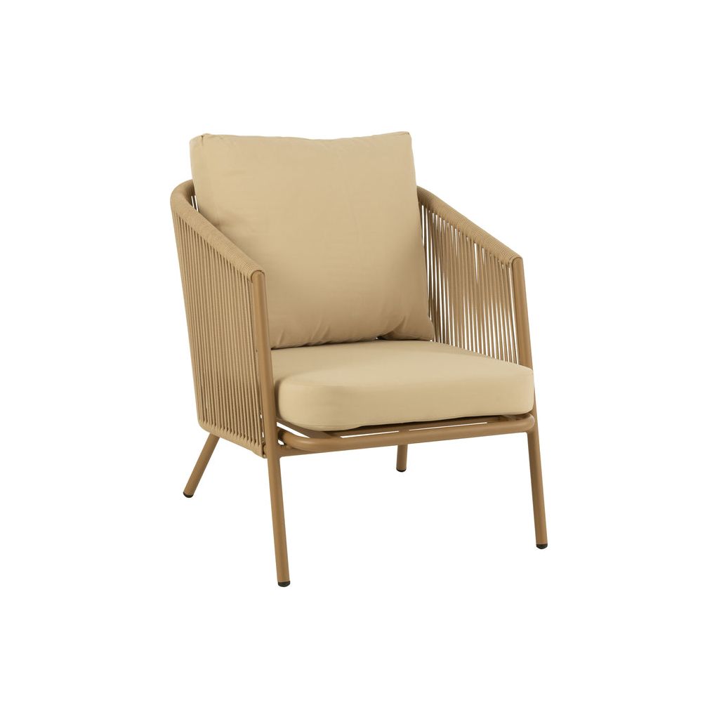Fauteuil Métal Corde Beige | Tine - Designix Fauteuil