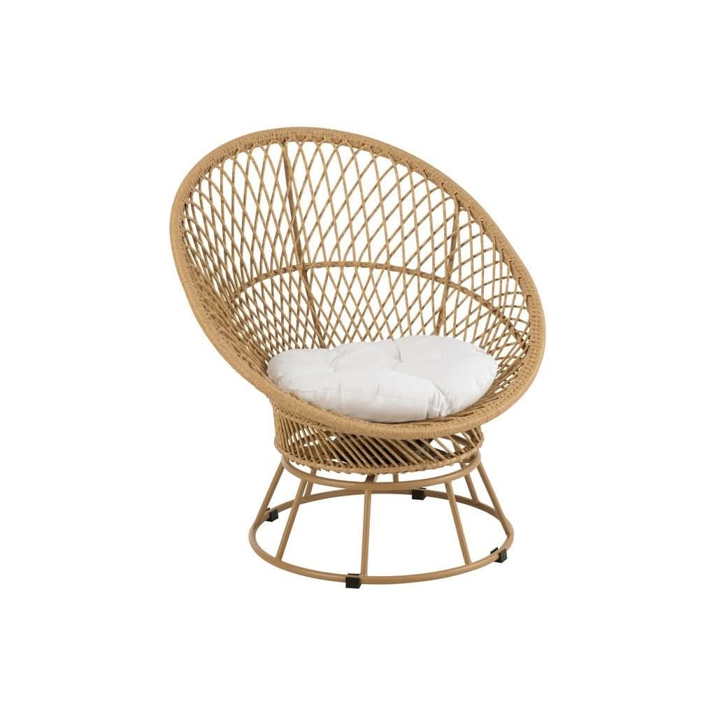 Fauteuil Métal Roseau Beige avec Coussins | Yara - Designix Fauteuil