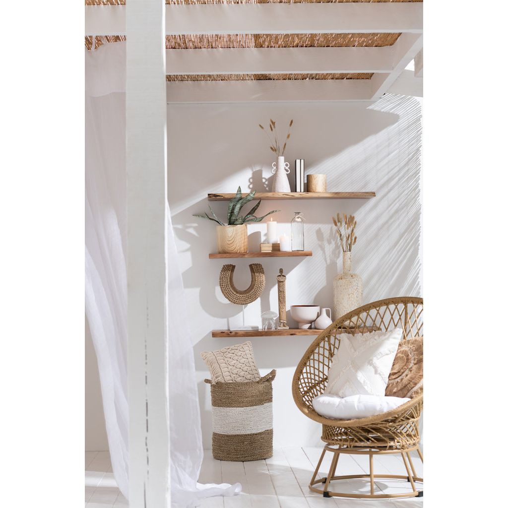 Fauteuil Métal Roseau Beige avec Coussins | Yara - Designix Fauteuil