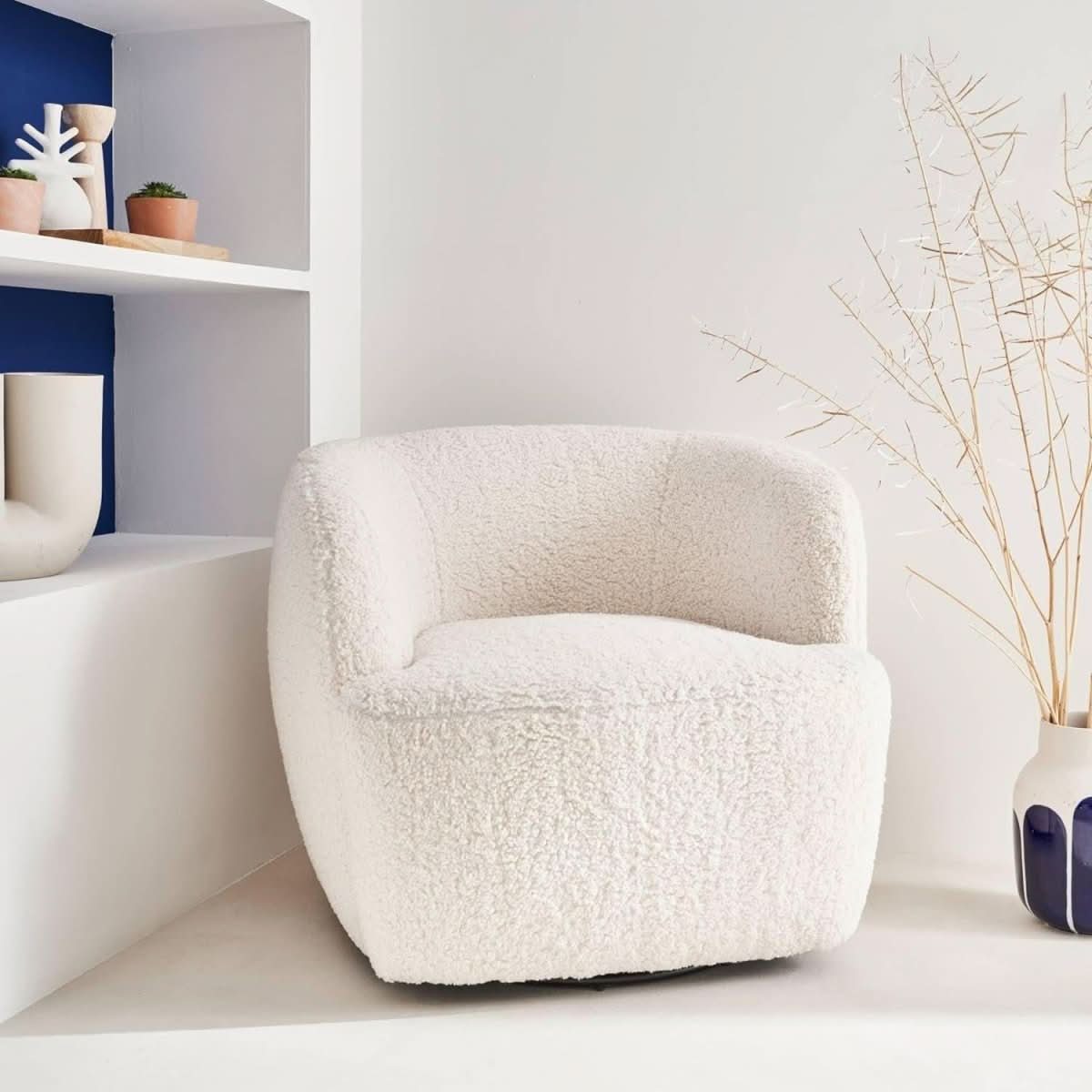 Fauteuil Rond Pivotant Bouclette | Glacier - Designix Fauteuil