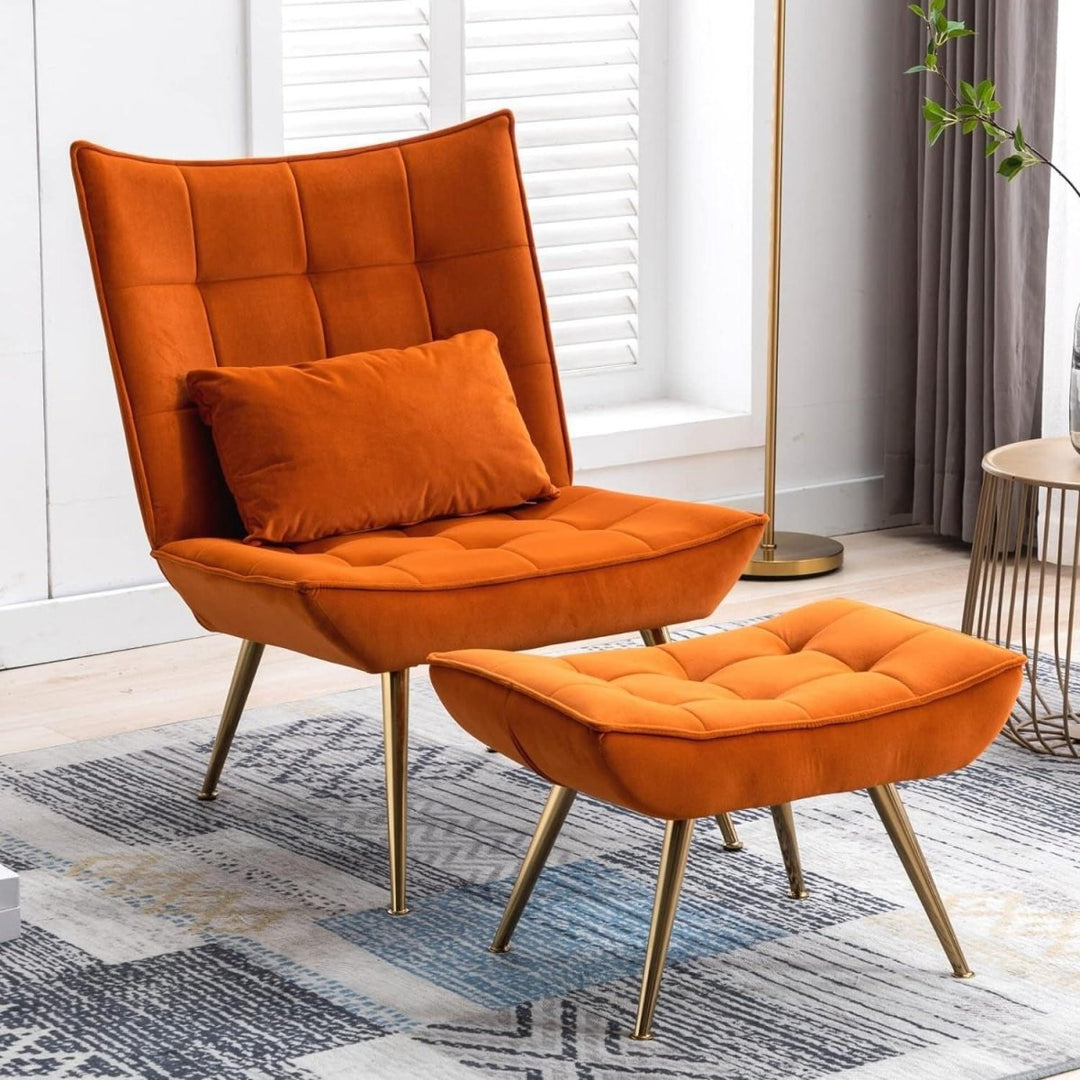 Fauteuil Velours Orange Avec Repose - pieds | Jumbo - Designix Fauteuil Orange