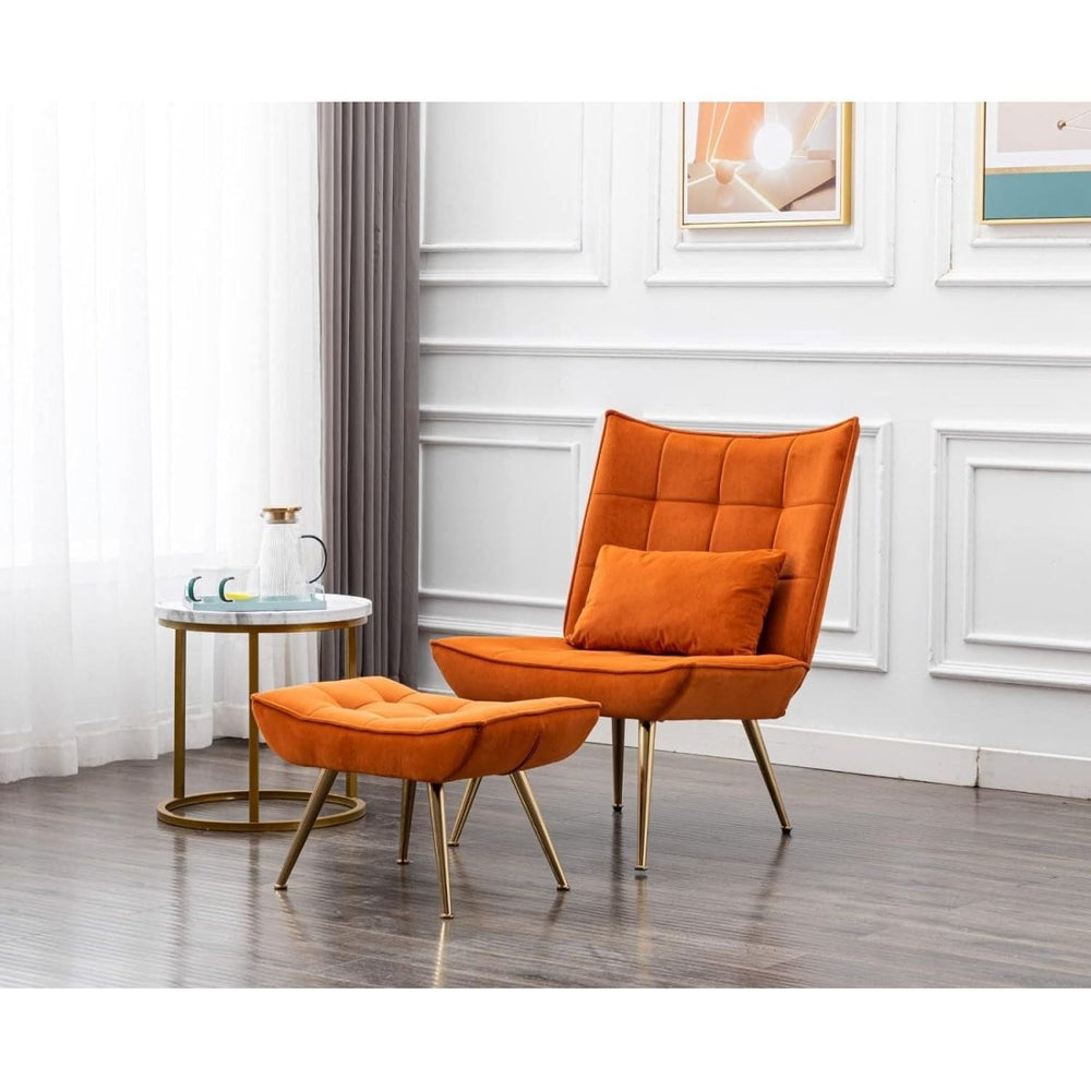 Fauteuil Velours Orange Avec Repose - pieds | Jumbo - Designix Fauteuil Orange