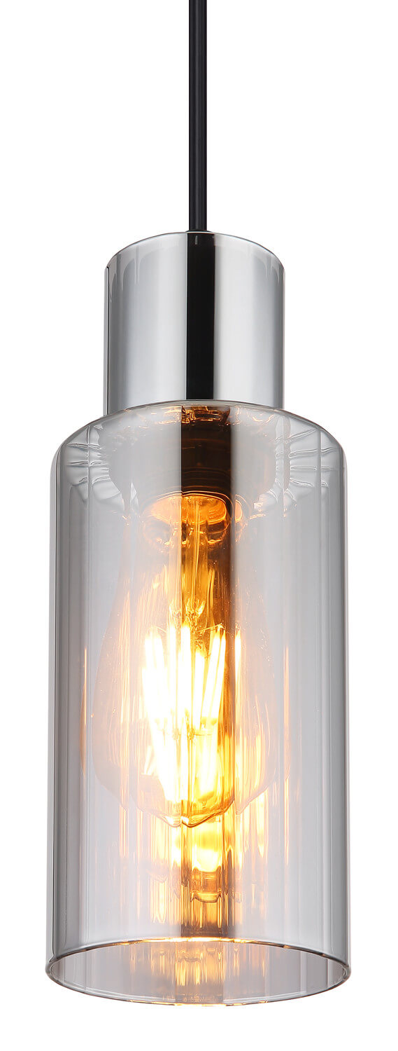 Gros plan sur l'ampoule filament allumée à l'intérieur du verre cylindrique transparent.
