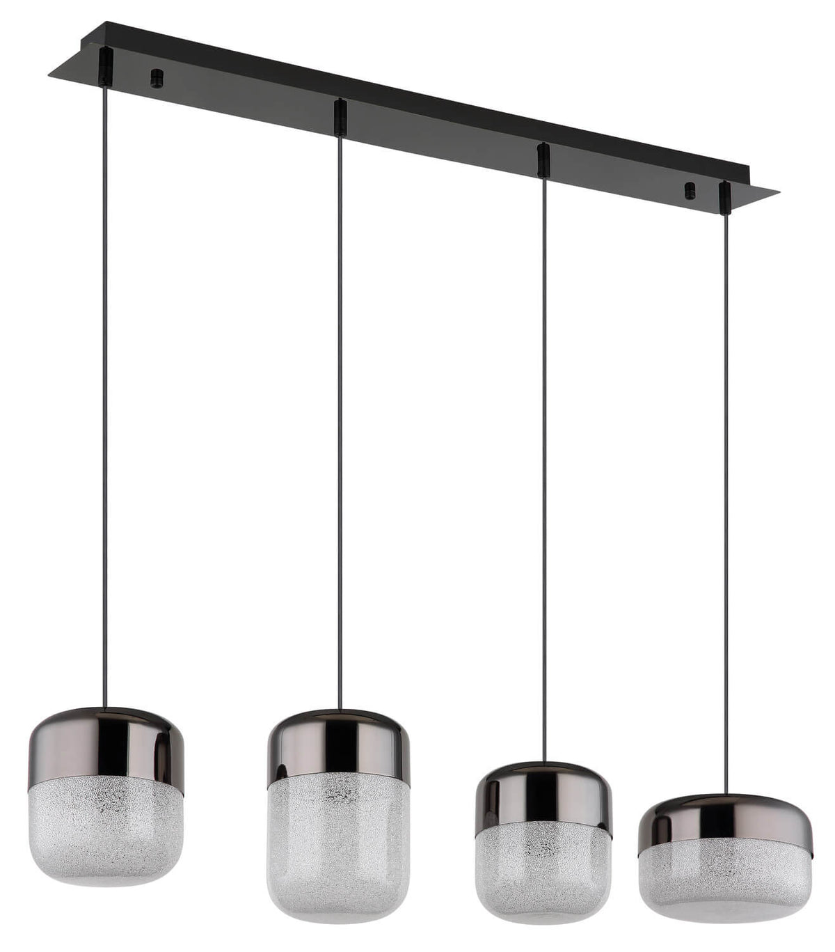 Vue de face éteinte montrant les diffuseurs en verre clair et la finition anthracite