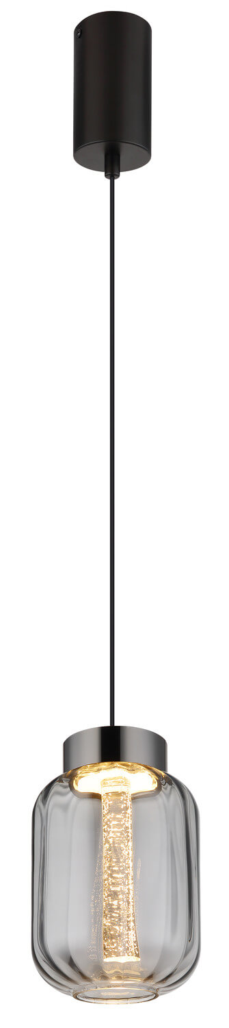 Vue de face de la suspension complète avec câble noir et rosace cylindrique