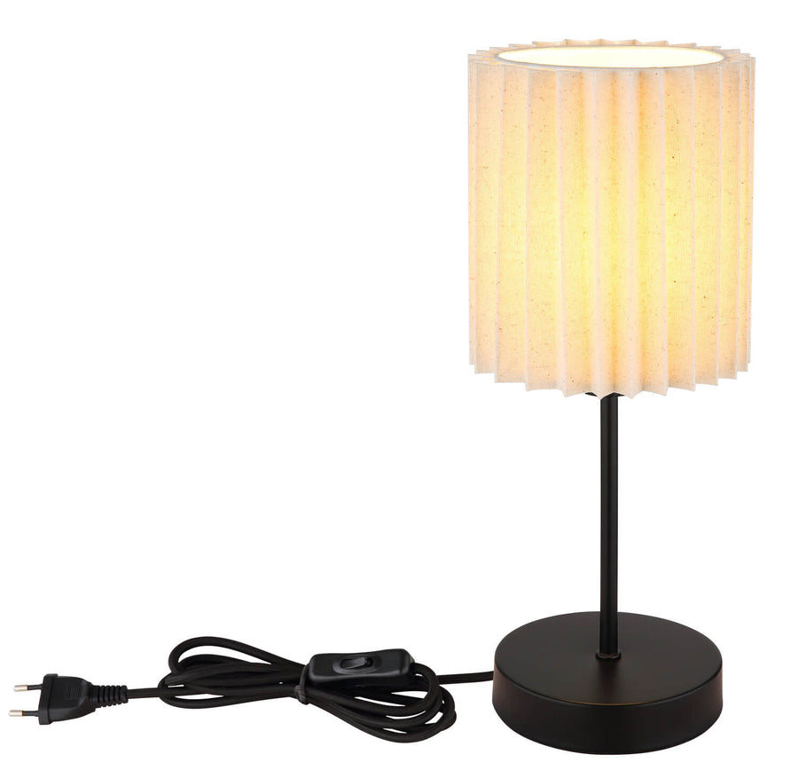 Lampe avec câble d'alimentation noir et interrupteur, fond blanc