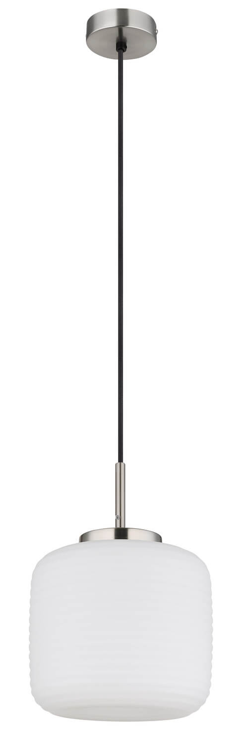 Vue détaillée du verre blanc et de la coupelle nickel, câble de suspension tendu
