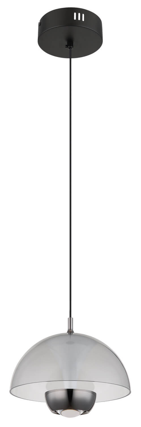 Vue de face du luminaire éteint, verre fumé et finition noire mate