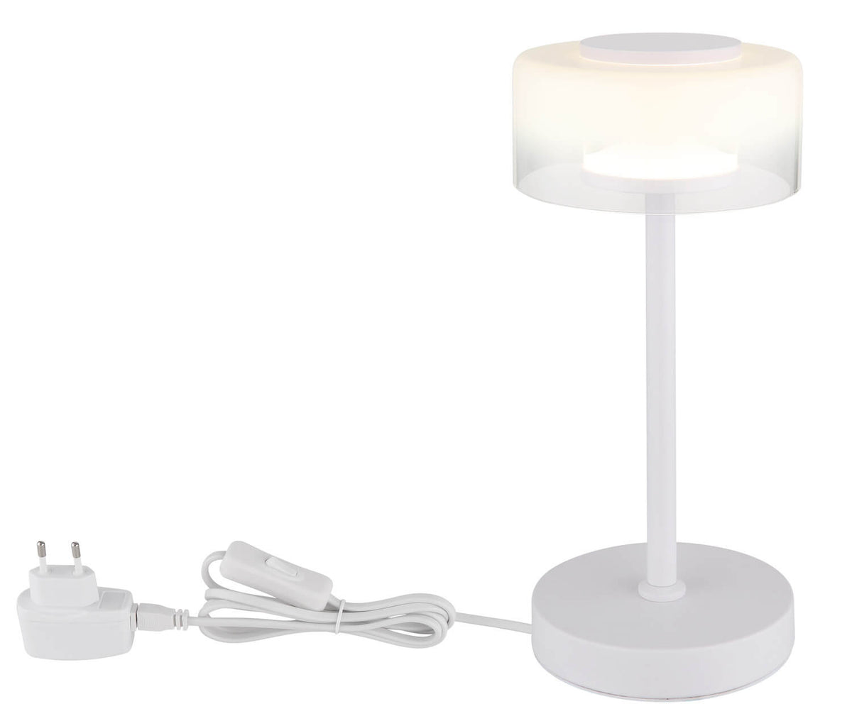 Vue du luminaire avec câble d'alimentation, prise et interrupteur sur cordon.