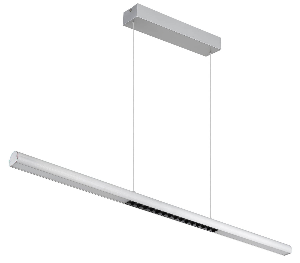 Vue en perspective du luminaire éteint montrant les modules LED alignés sous le tube