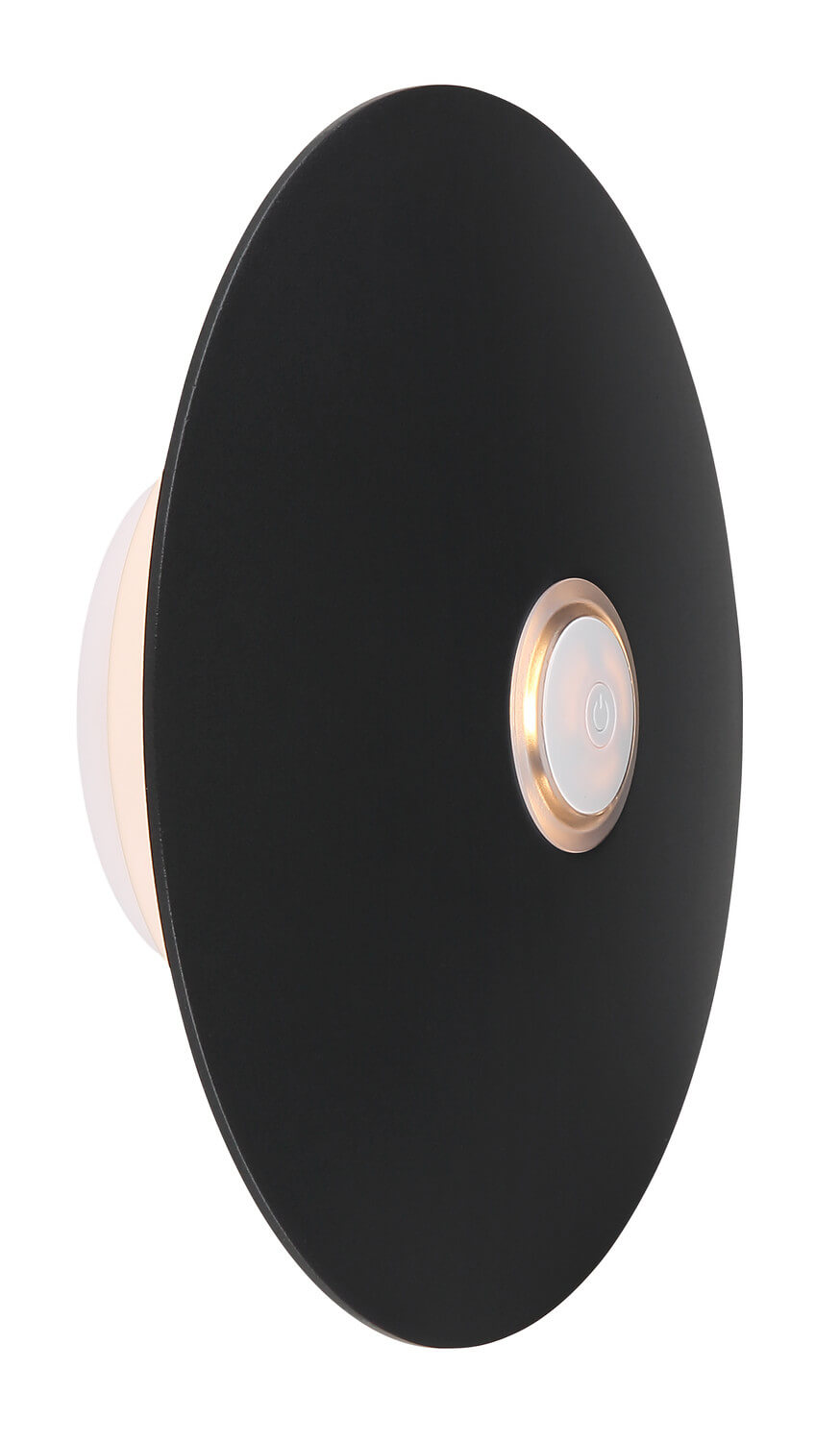 Détail du bouton tactile doré et de la finition noire mate du disque