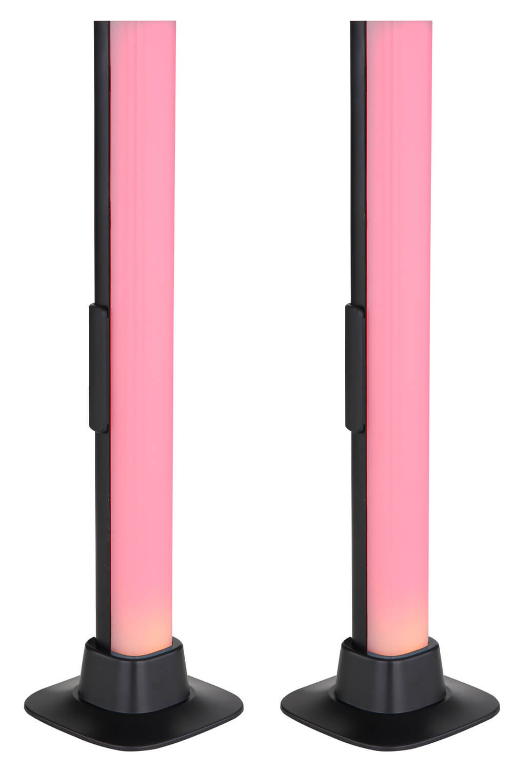 Détail des tubes affichant un dégradé rose et violet, base noire mate.