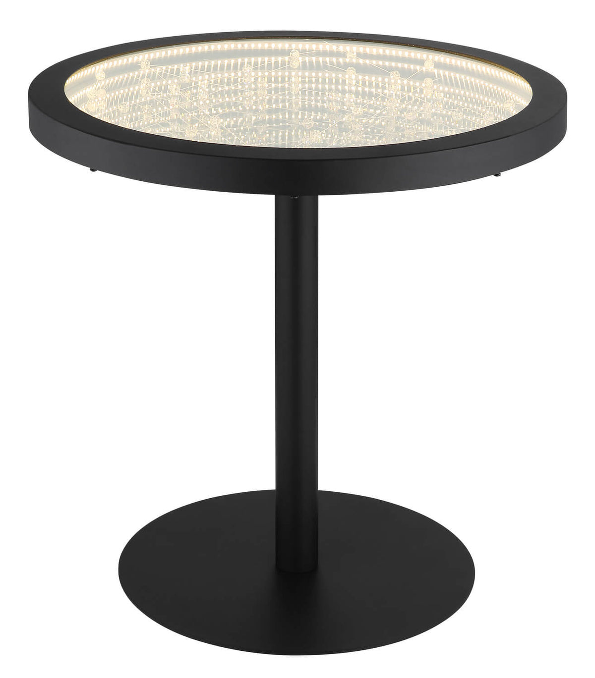 Lampadaire table noir mat, plateau rond lumineux vu de face
