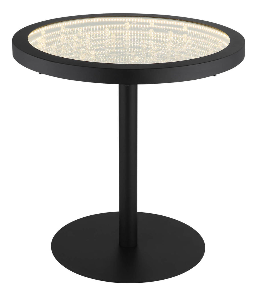 Lampadaire table noir mat, plateau rond lumineux vu de face