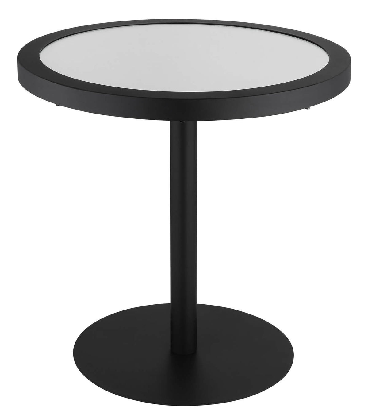 Plateau rond éteint, verre dépoli et cerclage noir mat