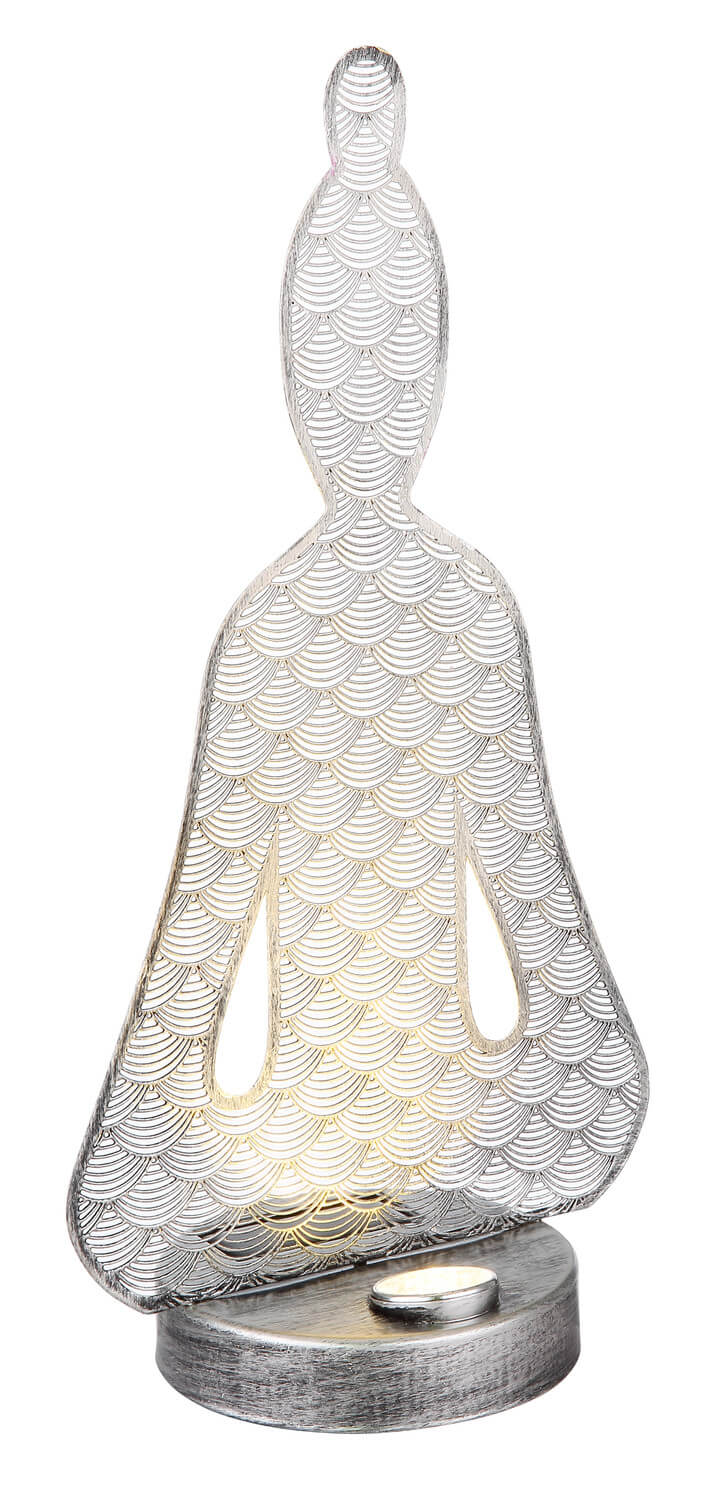 Vue rapprochée du luminaire montrant la base ronde et l'interrupteur.