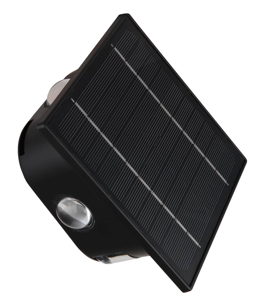 Face produit du boîtier noir, panneau solaire et deux optiques éteintes