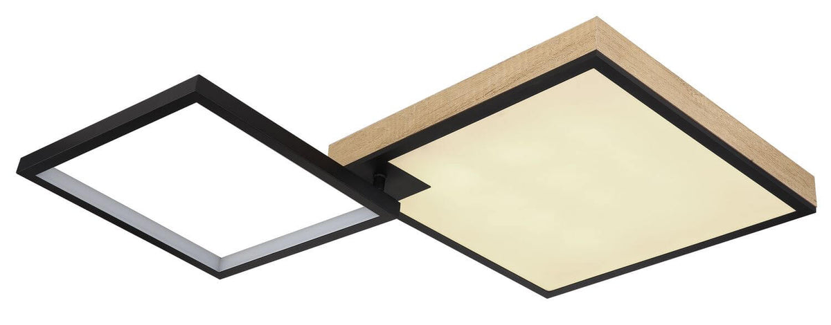 Détail du cadre en bois clair et de la partie éclairante du plafonnier