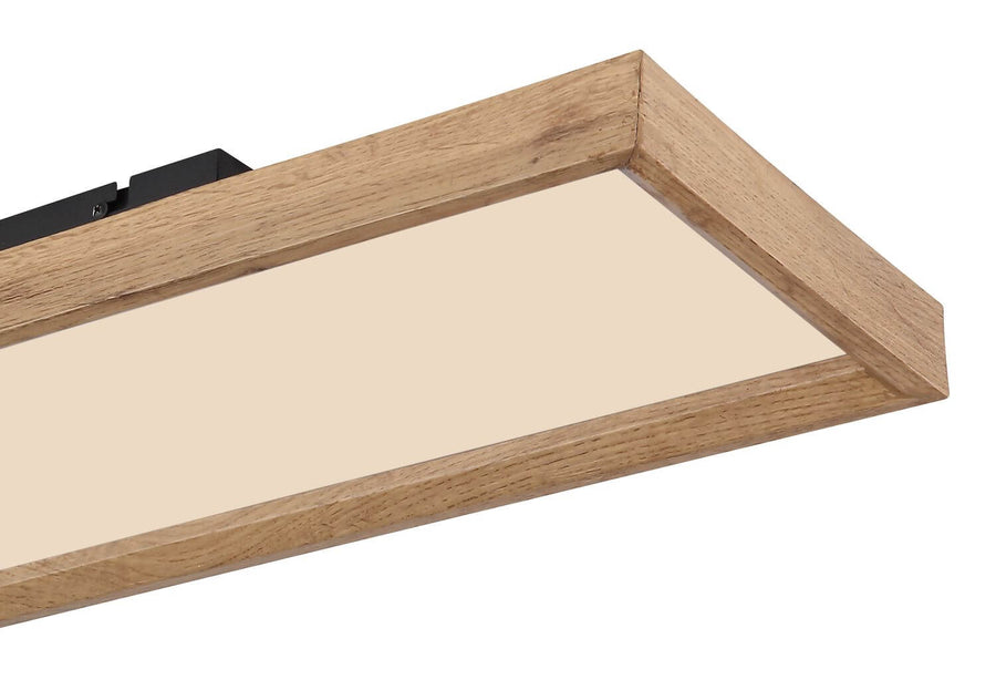 Détail du coin en bois et de la finition du diffuseur blanc mat.