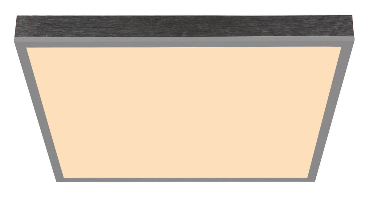 Détail du cadre texturé et du diffuseur beige d'un plafonnier carré.