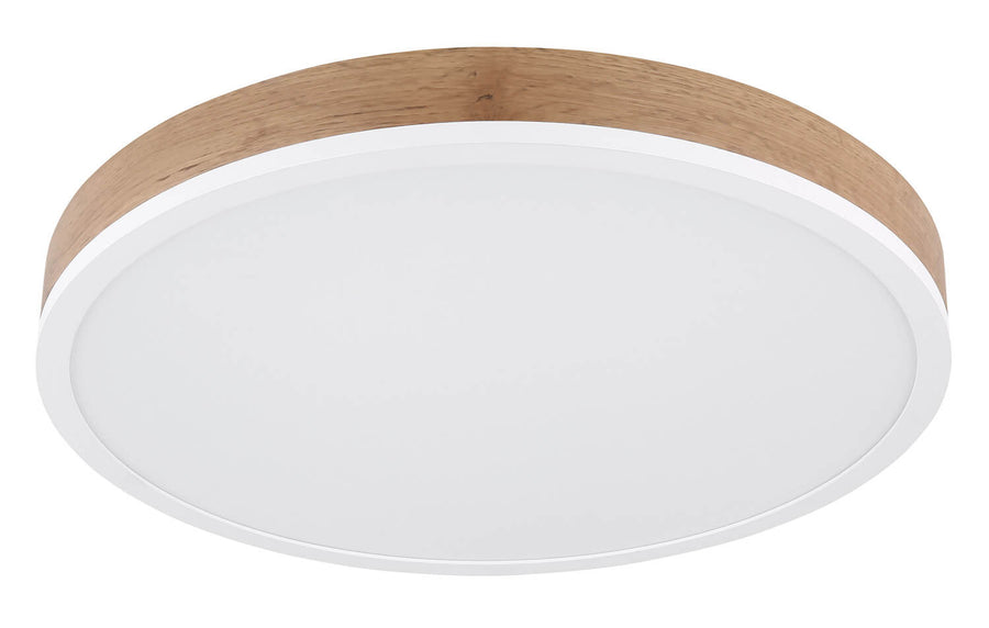 Vue de dessous du plafonnier montrant le diffuseur blanc mat et sa bordure