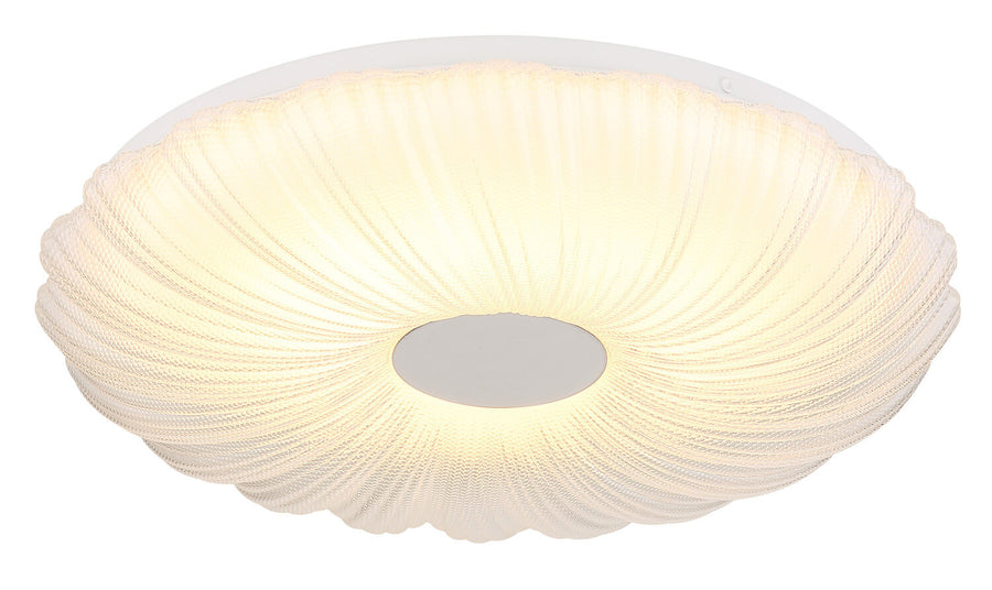 Plafonnier allumé de face, halo lumineux doré autour du trou central