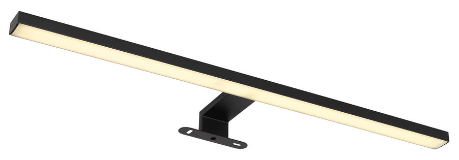 Vue rapprochée du profil de l'applique noire, diffuseur LED allumé