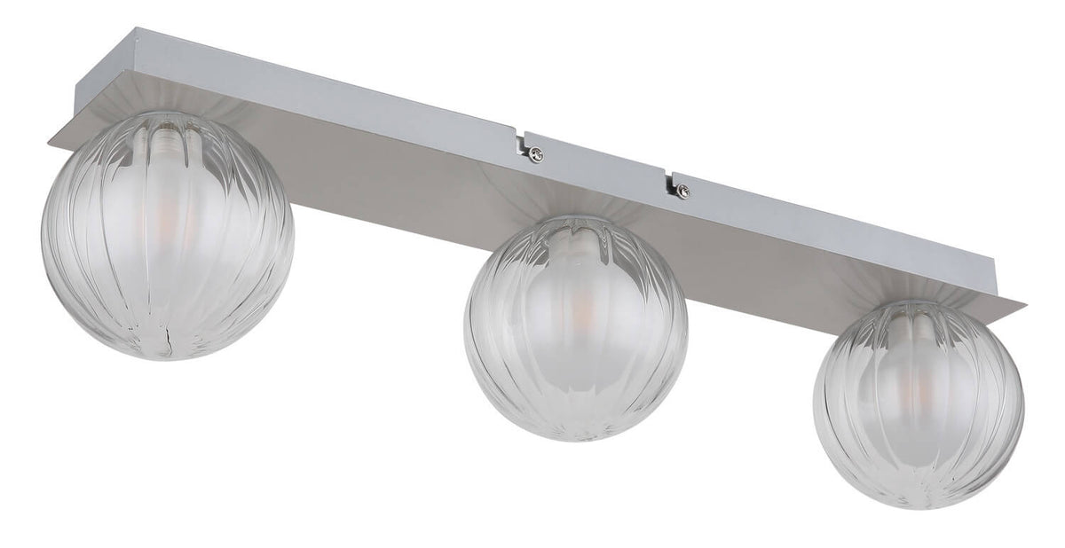 Photo produit éteint détaillant les globes transparents et la structure rectangulaire du luminaire.