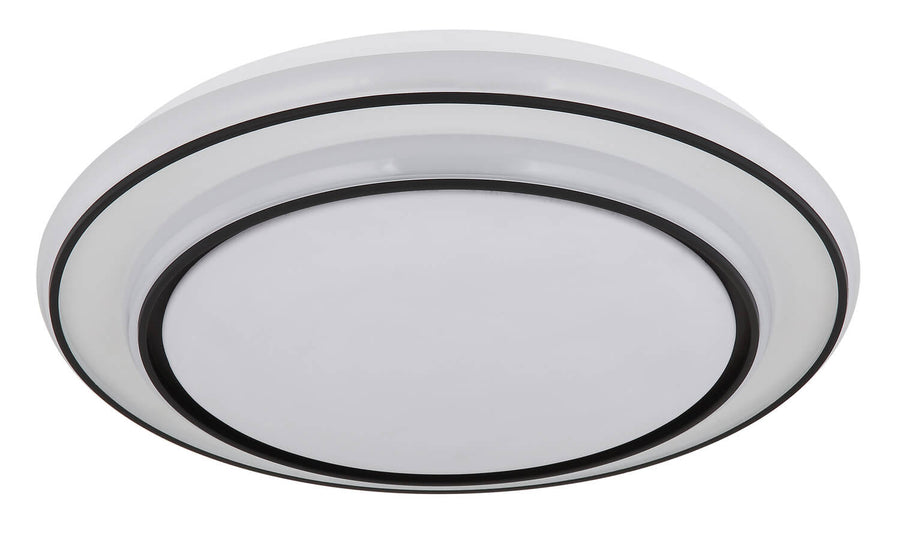 Produit éteint vu de trois quarts, capot blanc mat et double cerclage noir