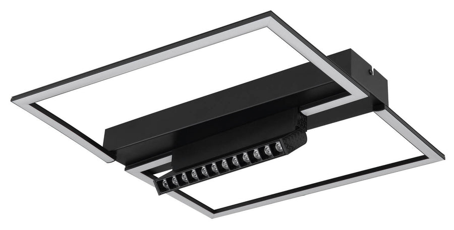 Luminaire éteint, cadre diffusant blanc et rangée de LED visibles.