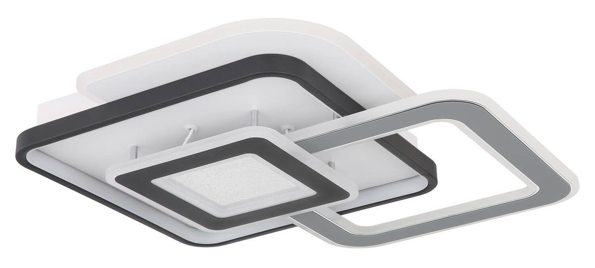 Luminaire éteint vu de dessous, finition blanche mate et cadres gris anthracite
