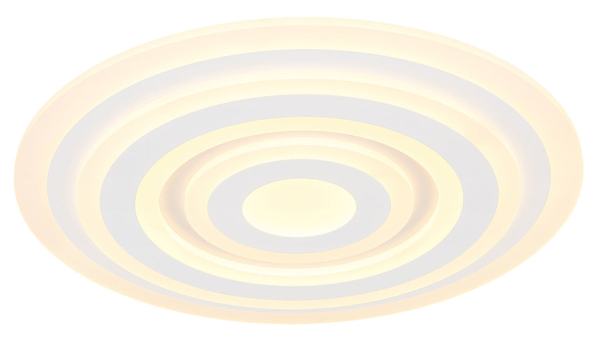 Gros plan du diffuseur lumineux aux cercles concentriques, lumière chaude et homogène