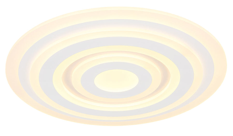 Gros plan du diffuseur lumineux aux cercles concentriques, lumière chaude et homogène