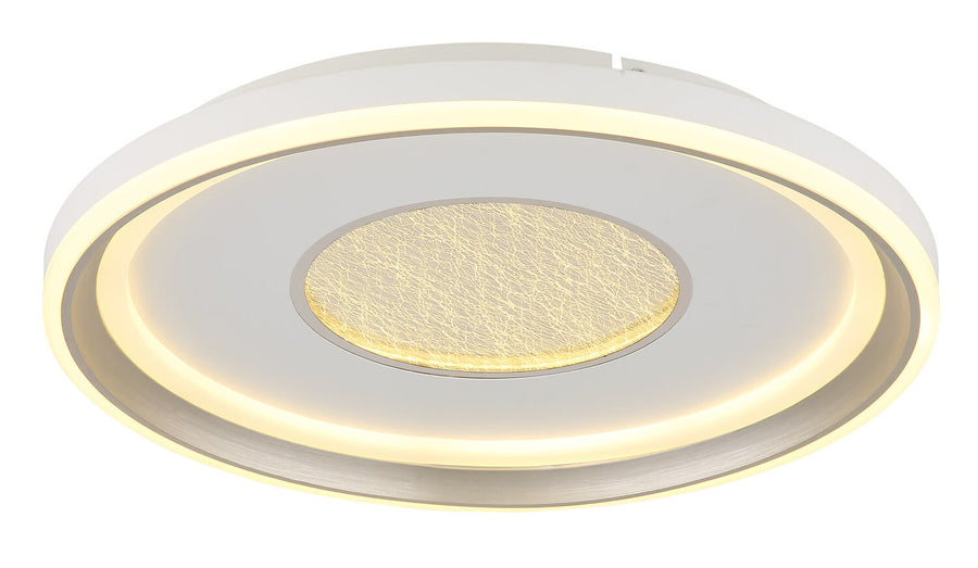 Plafonnier allumé diffusant une lumière chaude jaune orangée